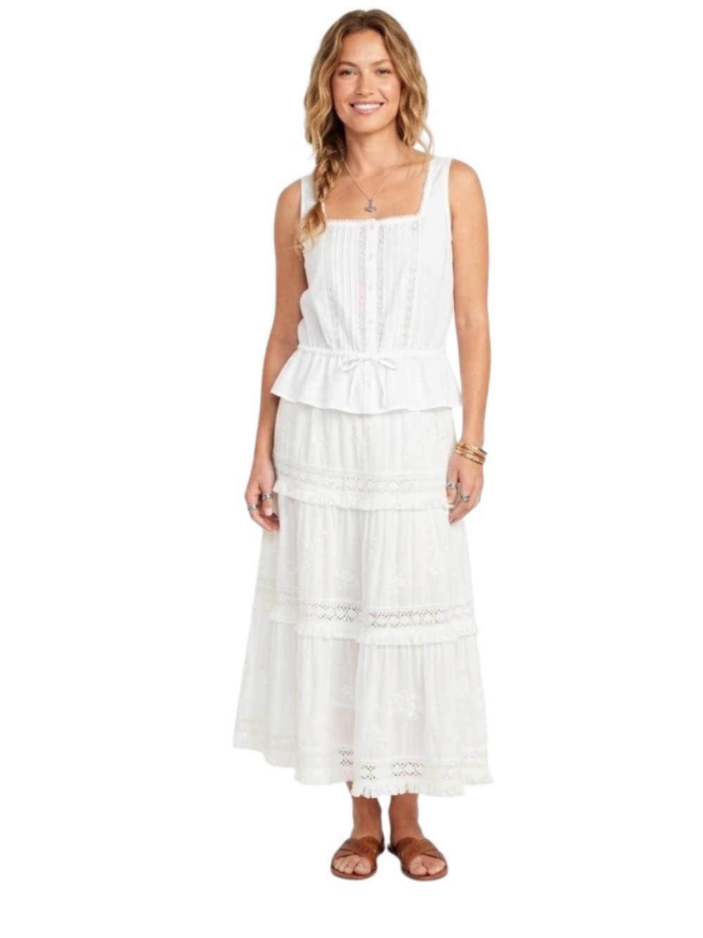 Old Navy Milkmaid Sleeveless Top Sz S White Lace Cottagecore Scandi Chic Hygge